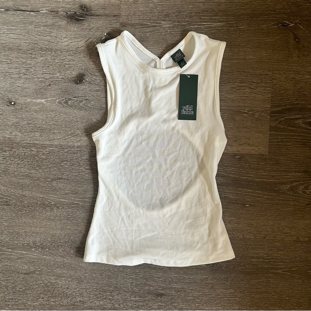 NWT XS Wild Fable White Ribbed Open Back Tank Top